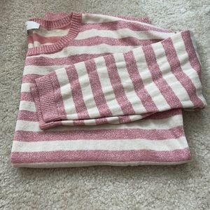 LOFT Sparkle Pink and Cream Striped Sweater